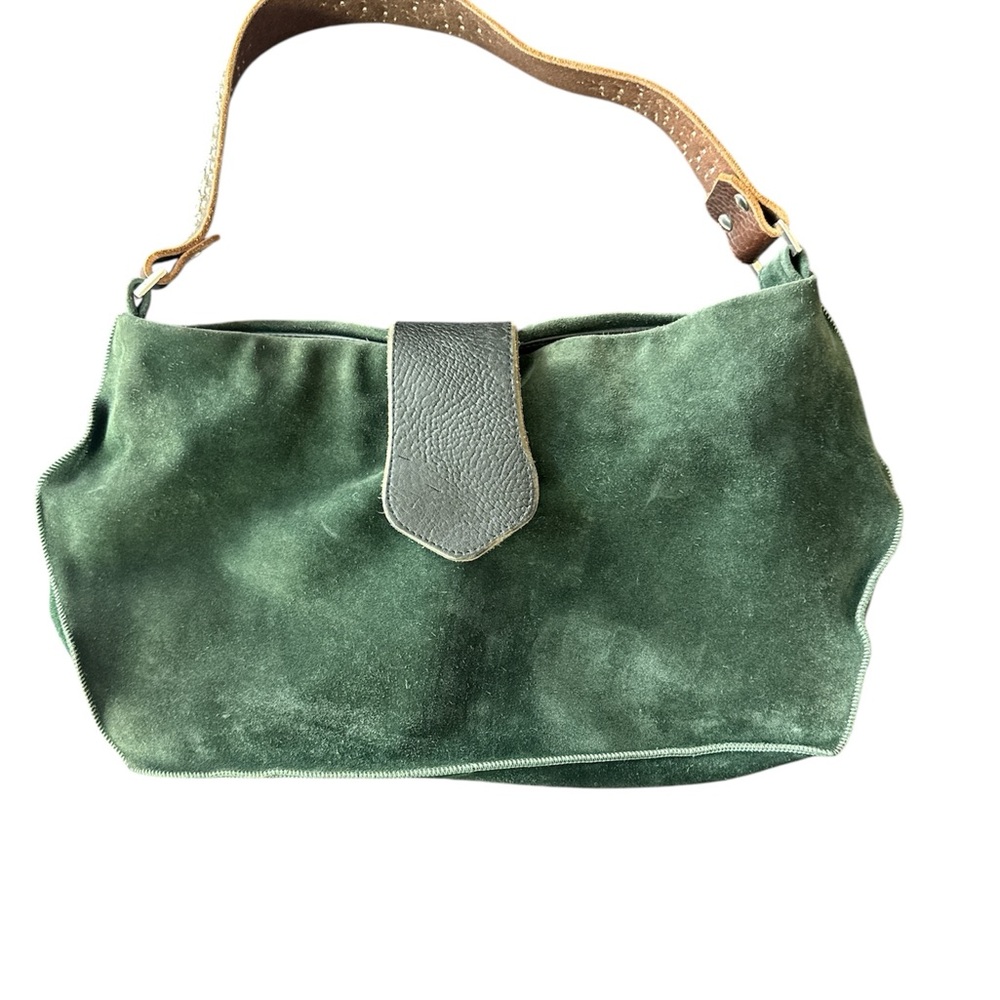 Tylie Malibu Green Suede Leather Shoulder Bag w/Swarovski crystal strap - Picture 6 of 6